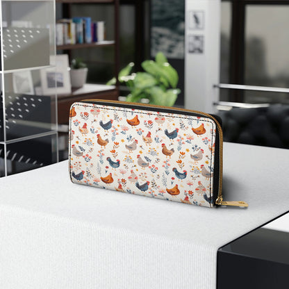 Shineful Leather Clutch Purse With Wristlet Strap Handle Chicken Flower