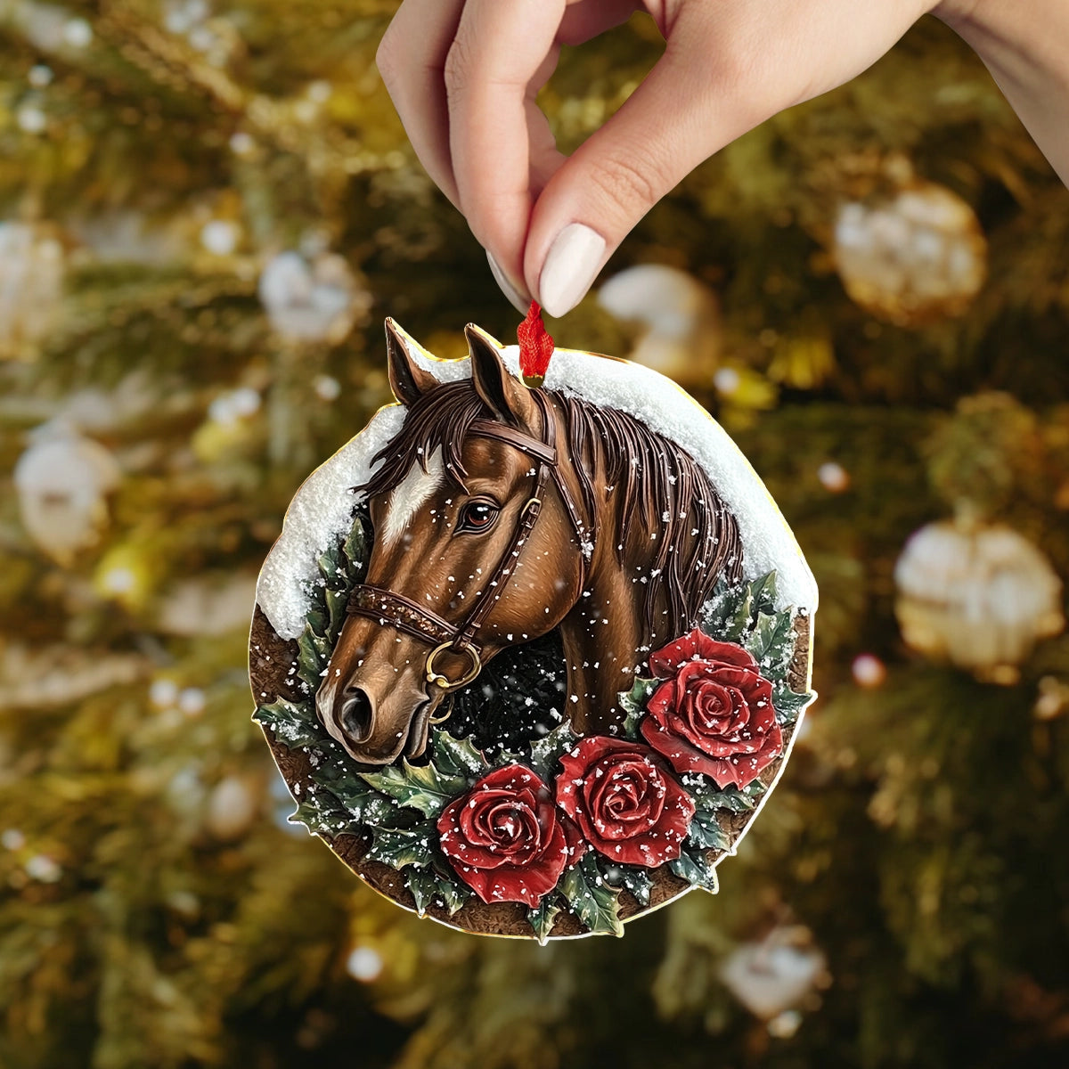 Shineful 2D Acrylic Ornament Winter's Rose Horse