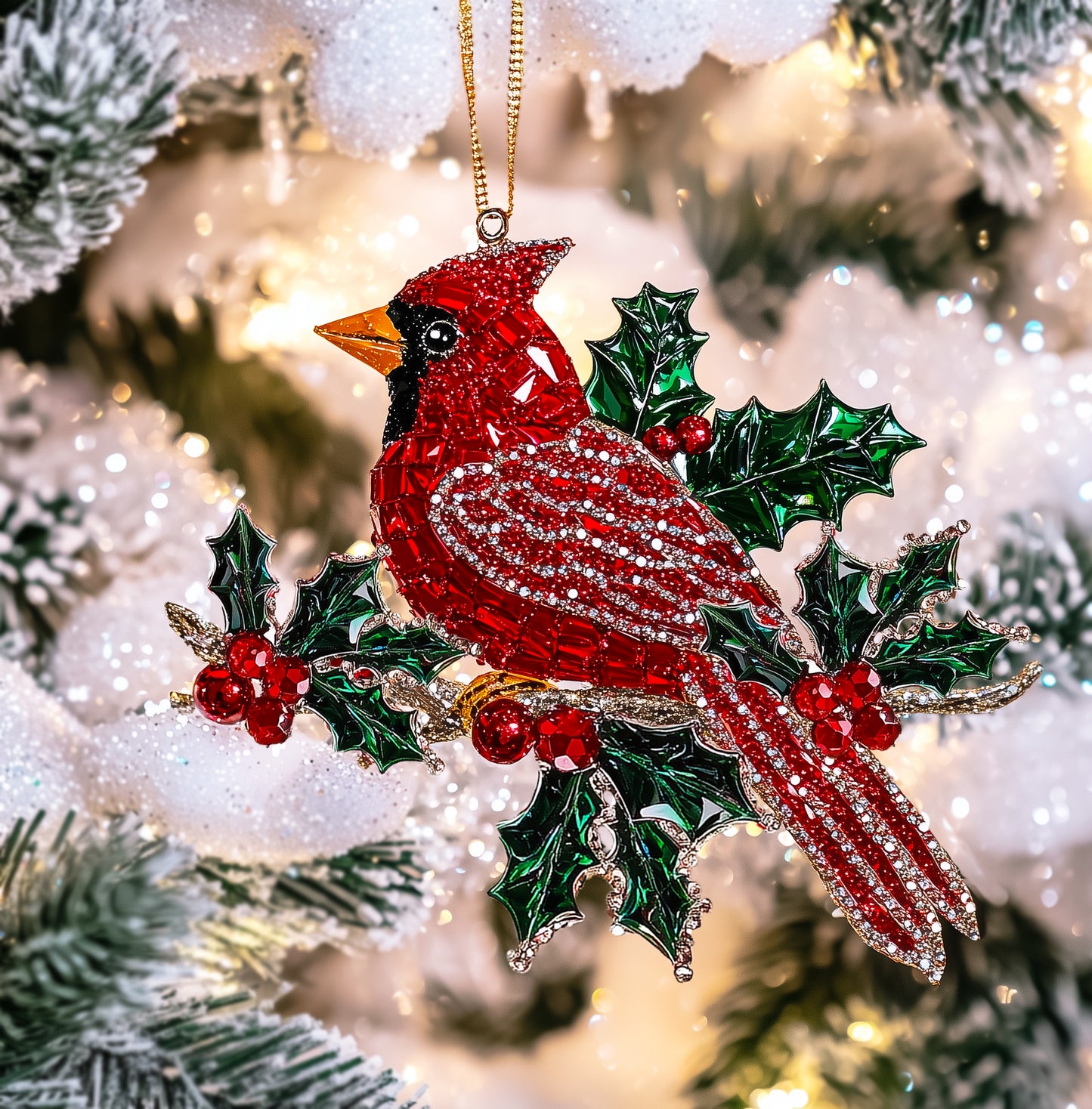 Shineful 2D Acrylic Ornament Holly Berry Cardinal