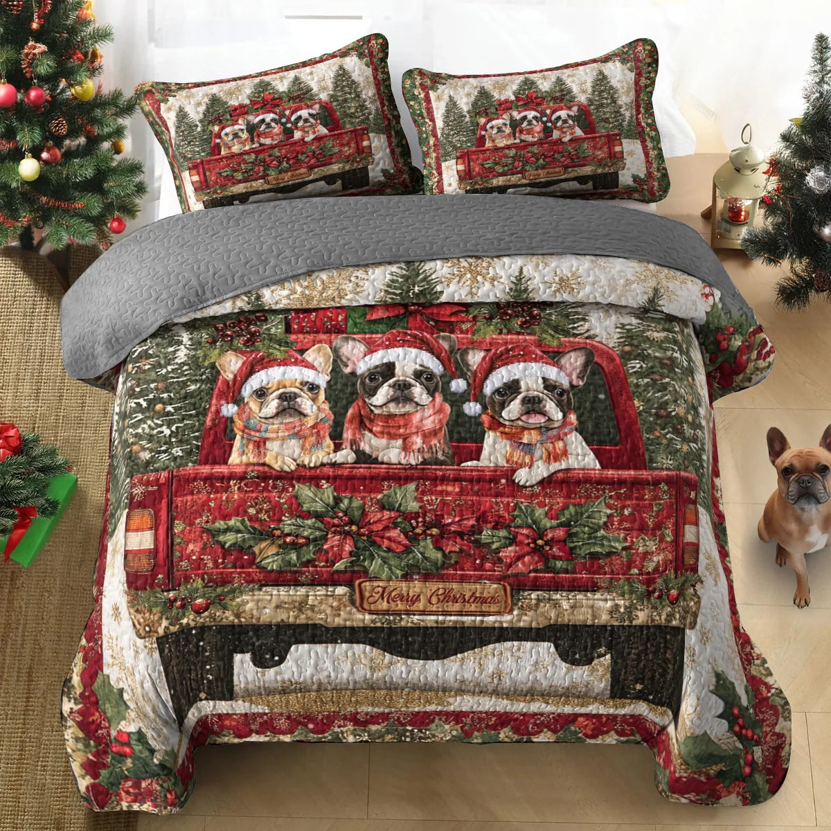 Shineful All Season Quilt 3-Piece Set - Merry Frenchie Christmas