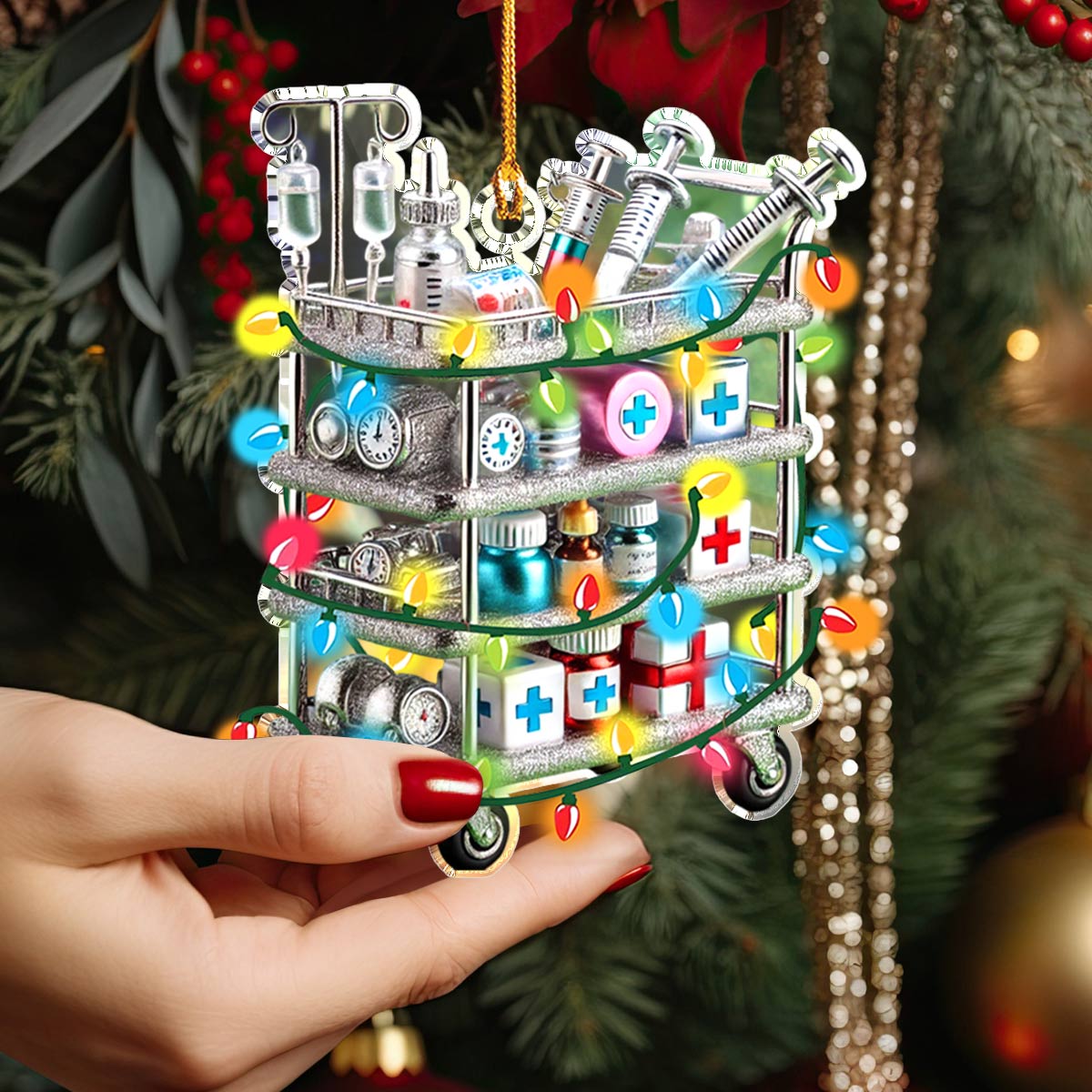 Shineful 2D Acrylic Ornament Merry Christmas Medical Cart