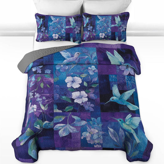 Shineful All Season Quilt 3-Piece Set - Hummingbird Garden Bliss