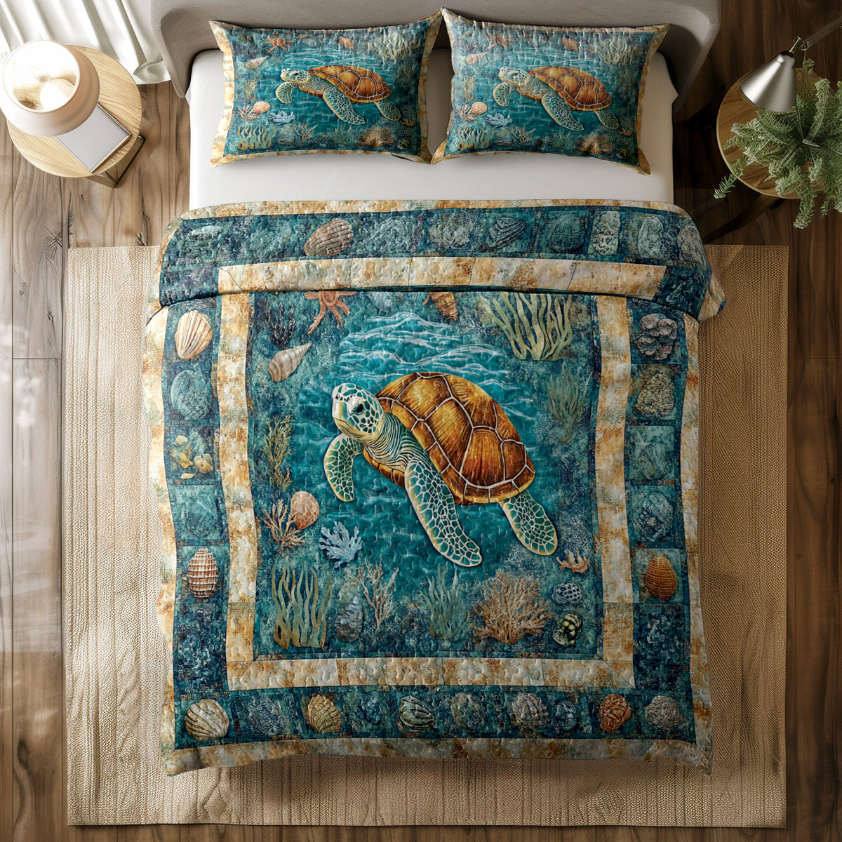 Shineful All Season Quilt 3-Piece Set Underwater Turtle