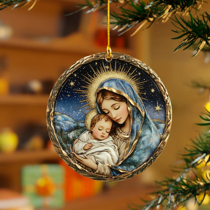 Glänzendes 2D-Ornament aus Acryl – Heilige Mutter mit Kind, Weihnachten 