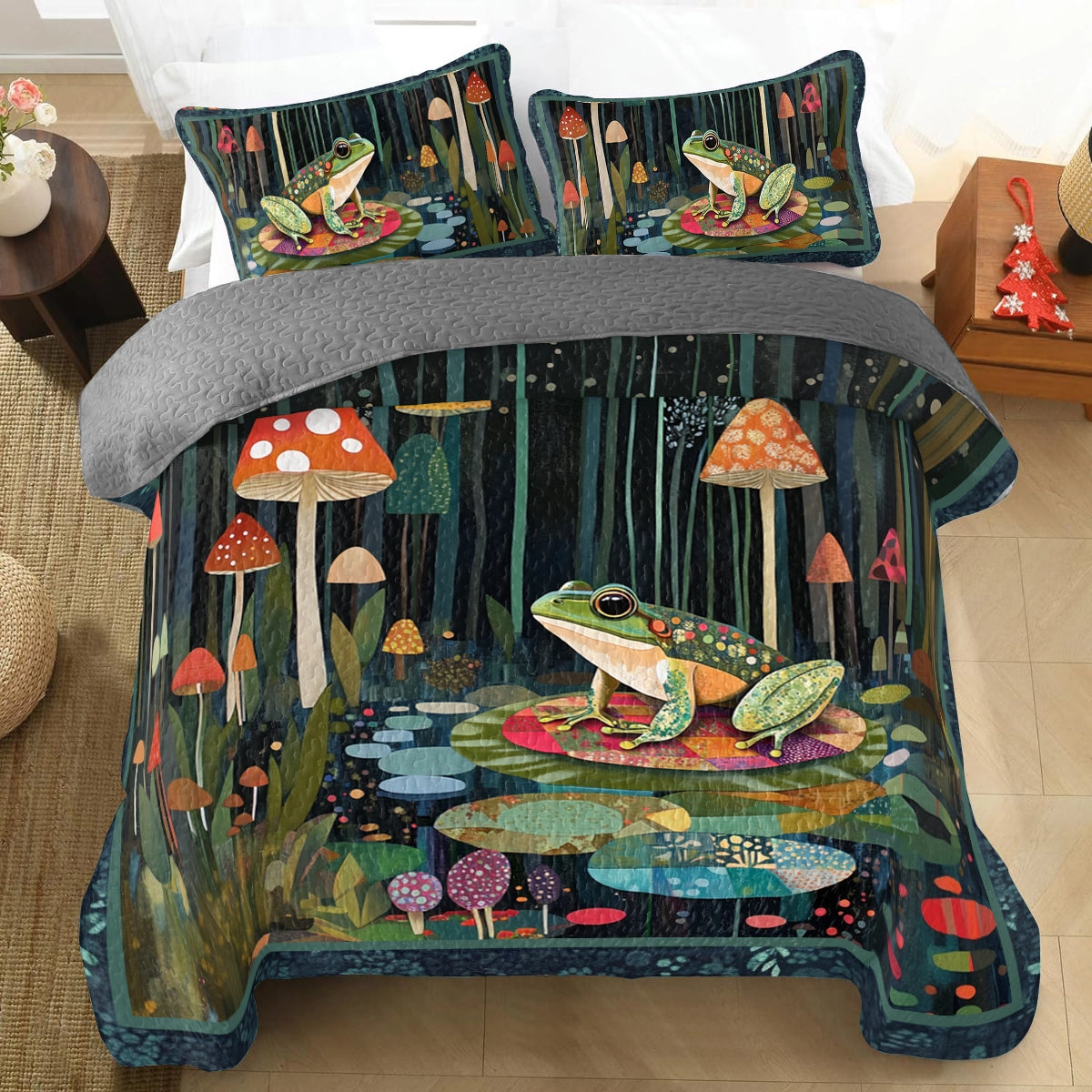 Shineful All Season Quilt 3-Piece Set Frog Enchanting Woodland