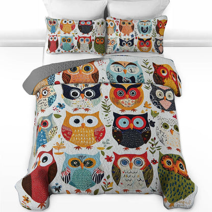 Ensemble de courtepointe toutes saisons Shineful 3 pièces - Owl Fiesta 