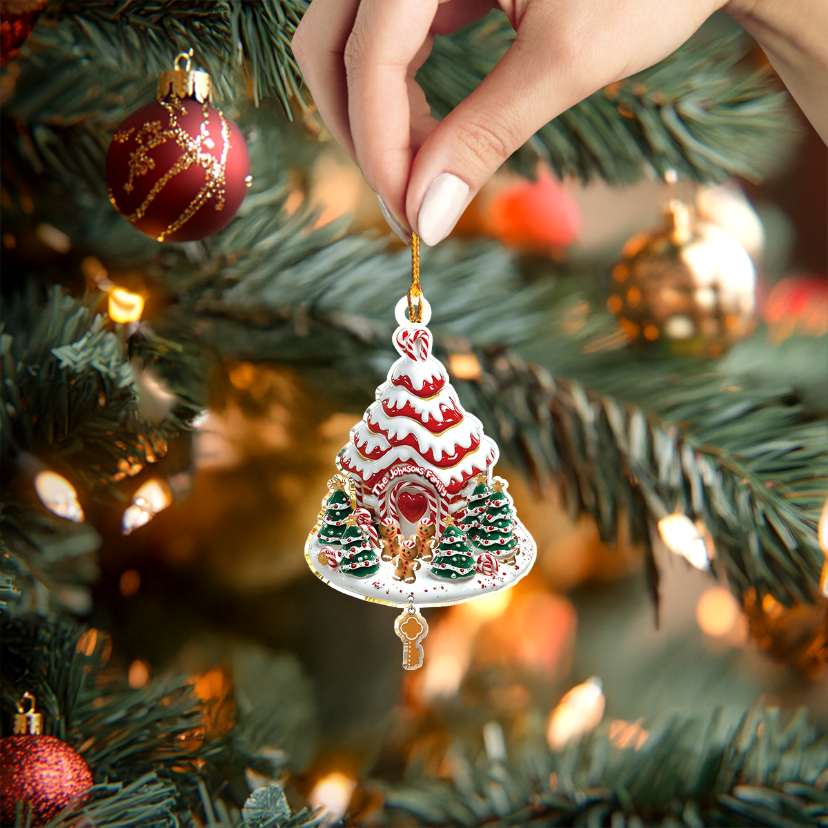 Glänzendes personalisiertes 2D-Acryl-Ornament „Lebkuchenhaus“