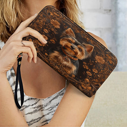 Shineful Leather Clutch Purse With Wristlet Strap Handle Timeless Yorkie Charm