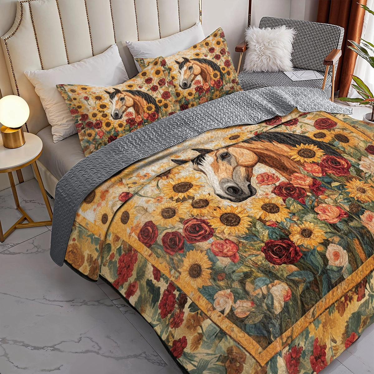 Shineful All Season Quilt 3-Piece Set - Golden Grace Horse