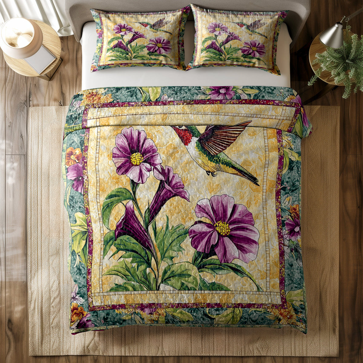 Shineful All Season Quilt 3-teiliges Set Kolibri und Trompetenblume