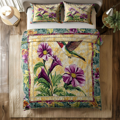 Shineful All Season Quilt 3-Piece Set Hummingbird And Trumpet Flower