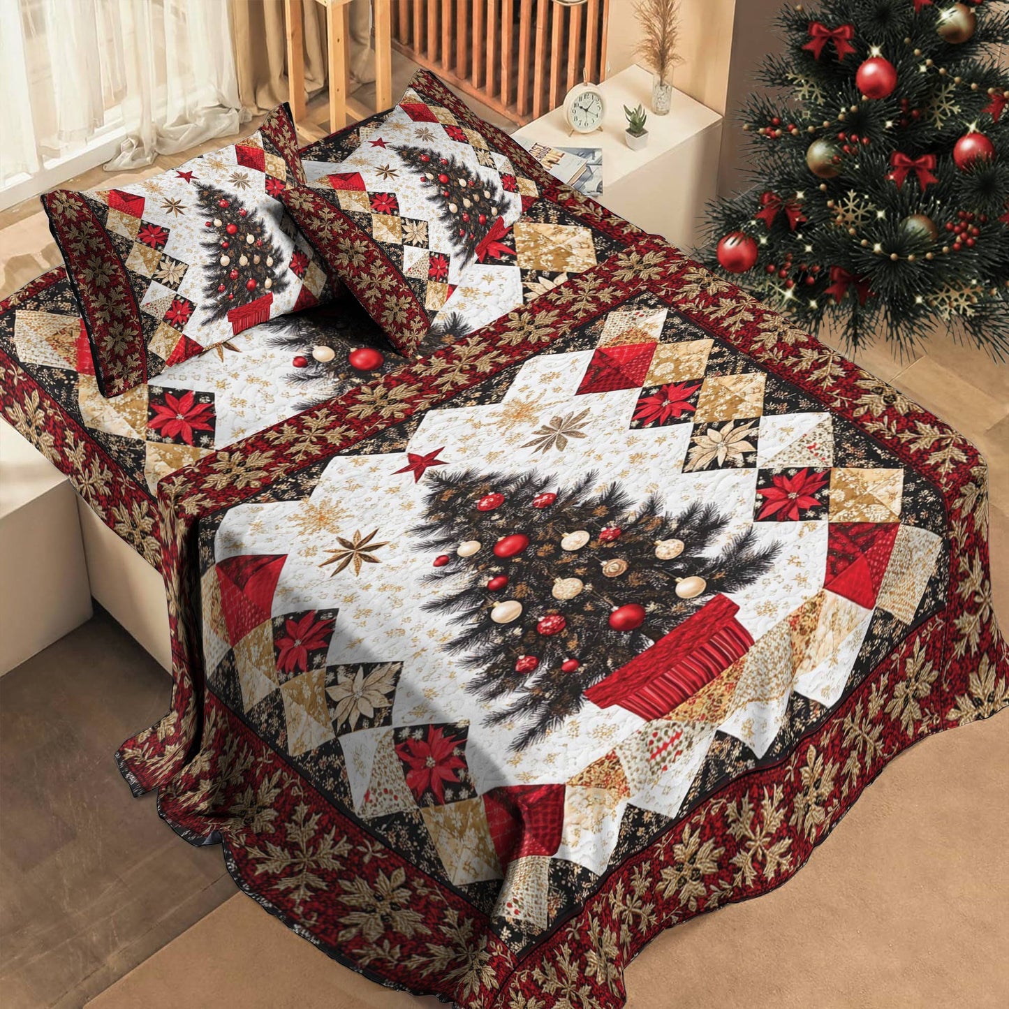 Shineful 4-Piece Bed Sheet Set Christmas Tree