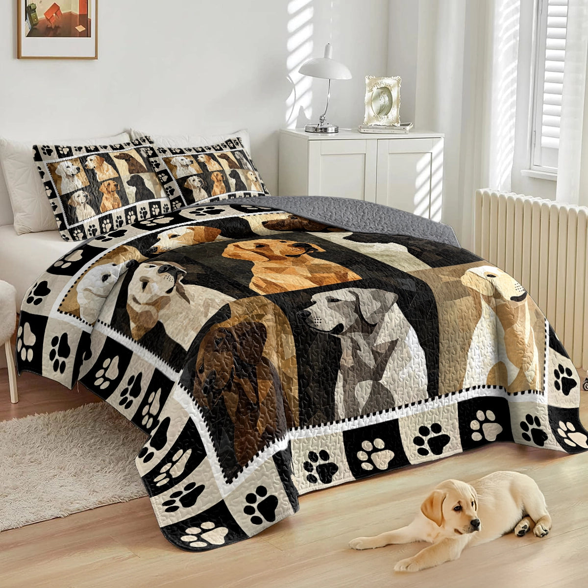 Shineful All Season Quilt 3-Piece Set Labrador Pawtrait Patchwork