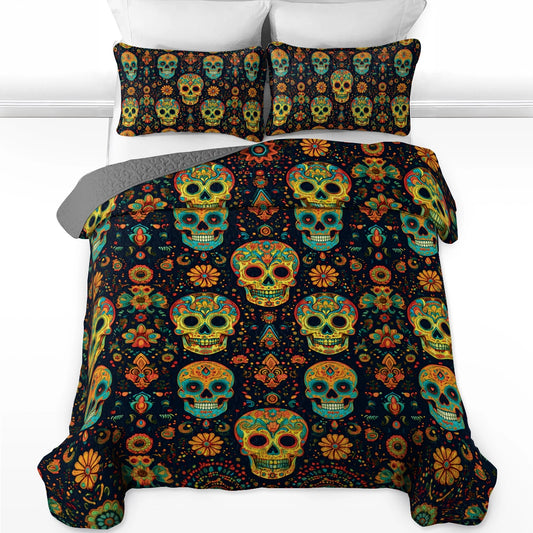 Shineful All Season Quilt 3-Piece Set - Boho Skull Harmony