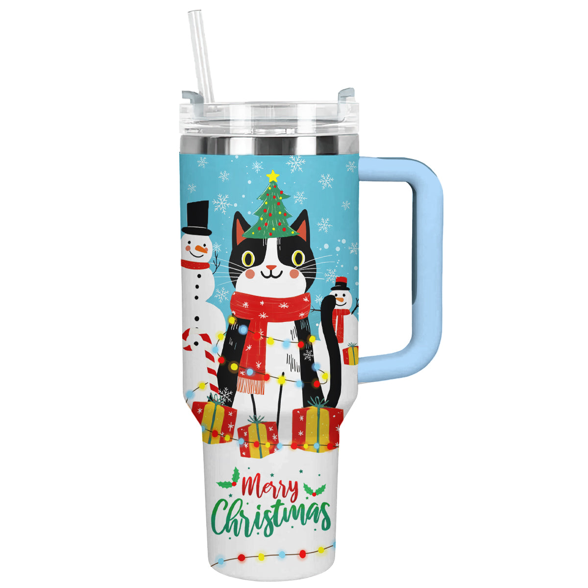 Shiny Tumbler Freche Katze mit Weihnachtslicht