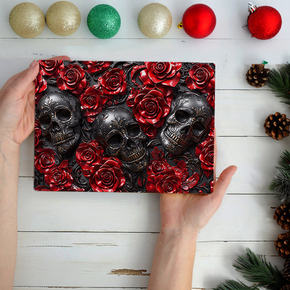 Glänzendes 2D Metallschild Muster Mystery Red Roses Skull