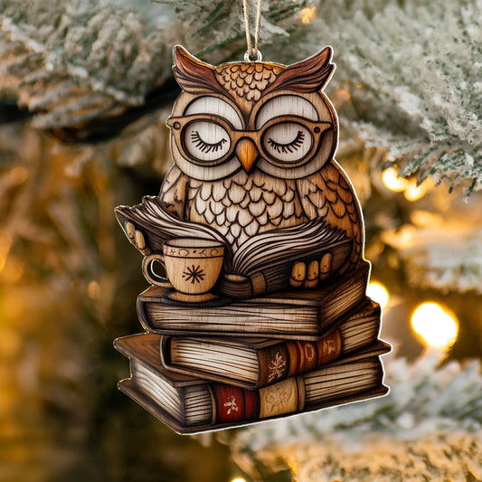 Glänzendes 2D Acrylornament Wise Winter Reads Owl 