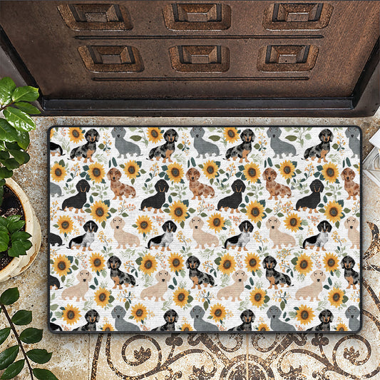 Shineful Ultra-Thin Non Skid Floor Mat, Kitchen Rugs Dachshunds & Sunflowers