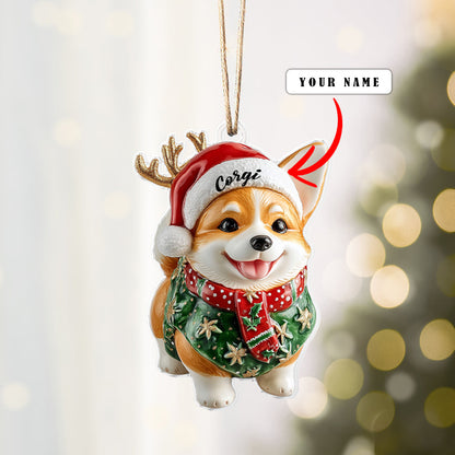 Glänzendes 2D-Ornament aus Acryl – Festliche Corgi-Weihnachtskollektion 