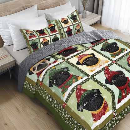 Shineful Flat Print All Season Quilt 3-Piece Set Christmas Wintery Puggy