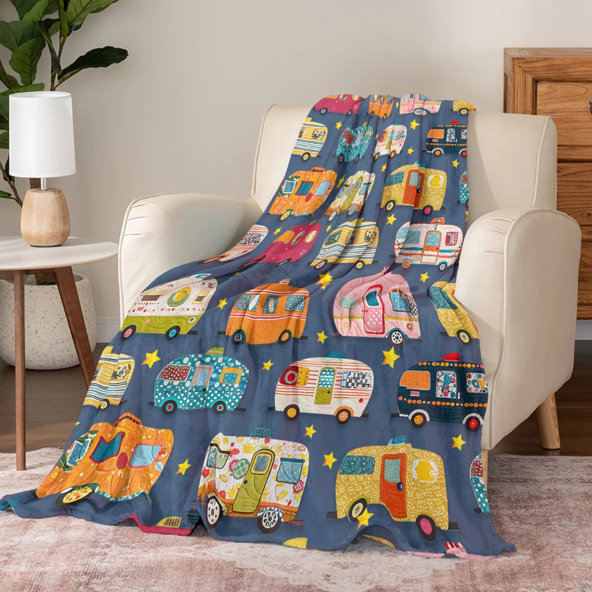 Shineful Fleece Blanket  Retro Camper