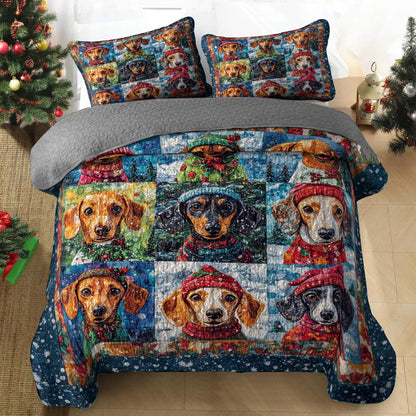 Shineful All Season Quilt 3-Piece Set - Dachshund Winter Wonderland