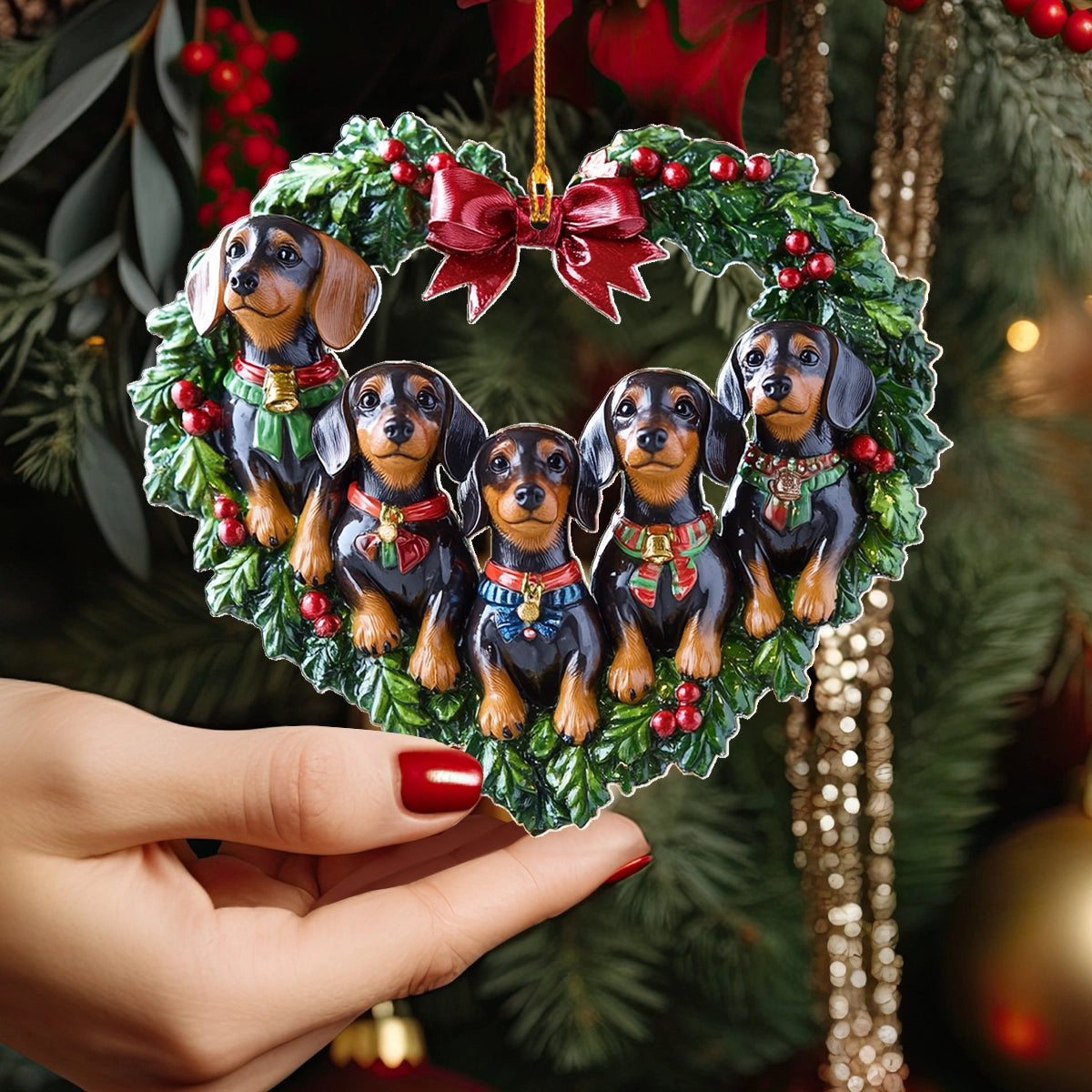 Shineful 2D Acrylic Ornament Dachshund Family Christmas Wreath