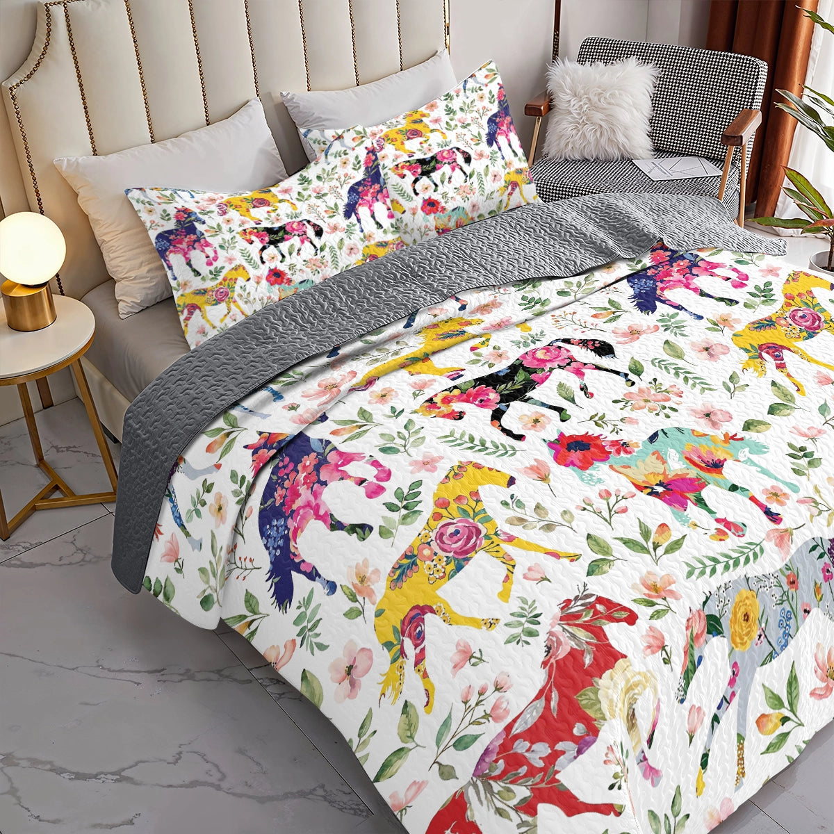 Shineful All Season Quilt 3-Piece Set - Floral Horse