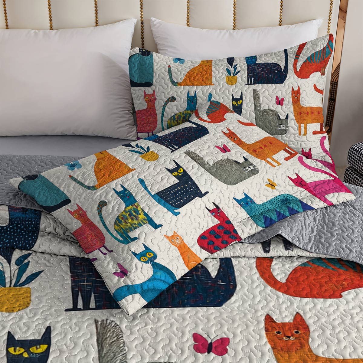 Shineful All Season Quilt 3-Piece Set - Colorful Cats Wonderland