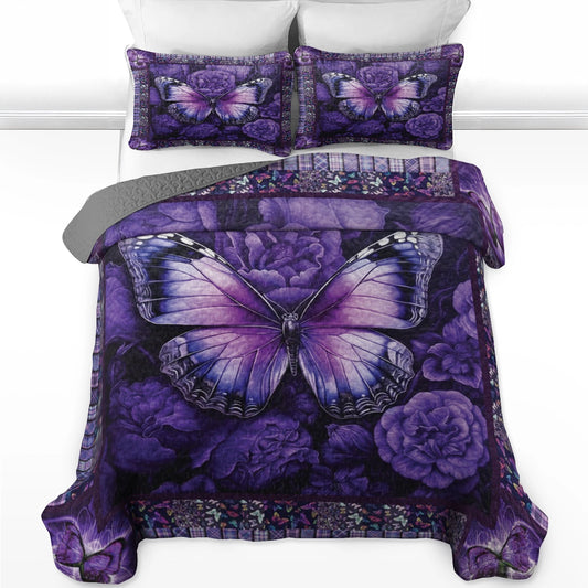 Ensemble de courtepointe toutes saisons Shineful 3 pièces Butterfly Bliss Purple 