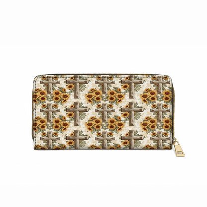 Shineful Leather Clutch Purse With Wristlet Strap Handle Rustic Sunflower Cross