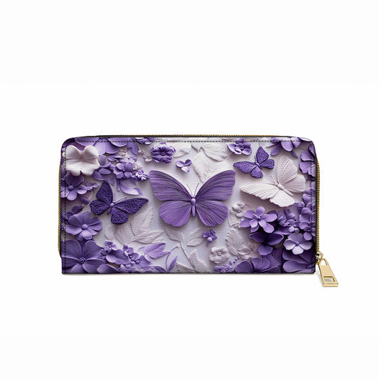 Shineful Leather Clutch Purse With Wristlet Strap Handle Violet Flutterby Dreams