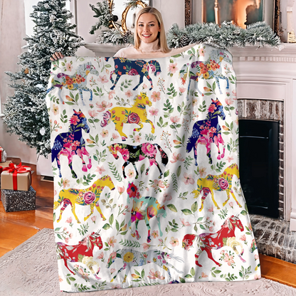 Shineful Fleece Blanket Floral Horse