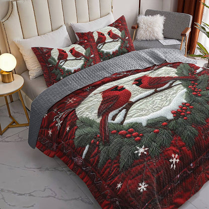 Shineful All Season Quilt 3-Piece Set Cardinal Couple