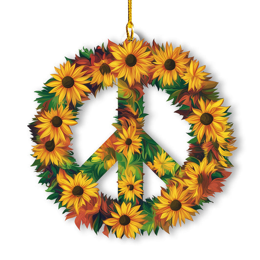 Glänzendes 2D-Ornament aus Acryl – Sonnenblumen-Peace-Zeichen