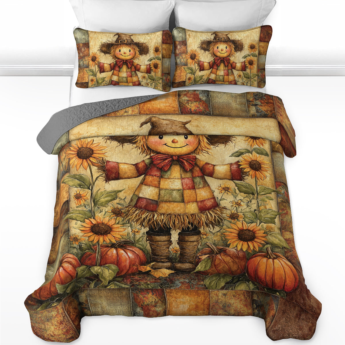 Shineful All Season Quilt 3-Piece Set Sunflower Scarecrow