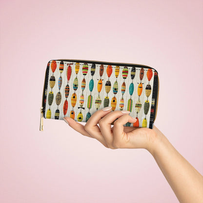 Glänzende Leder Clutch mit Trageriemen, Angel-Motiv, großer Fang