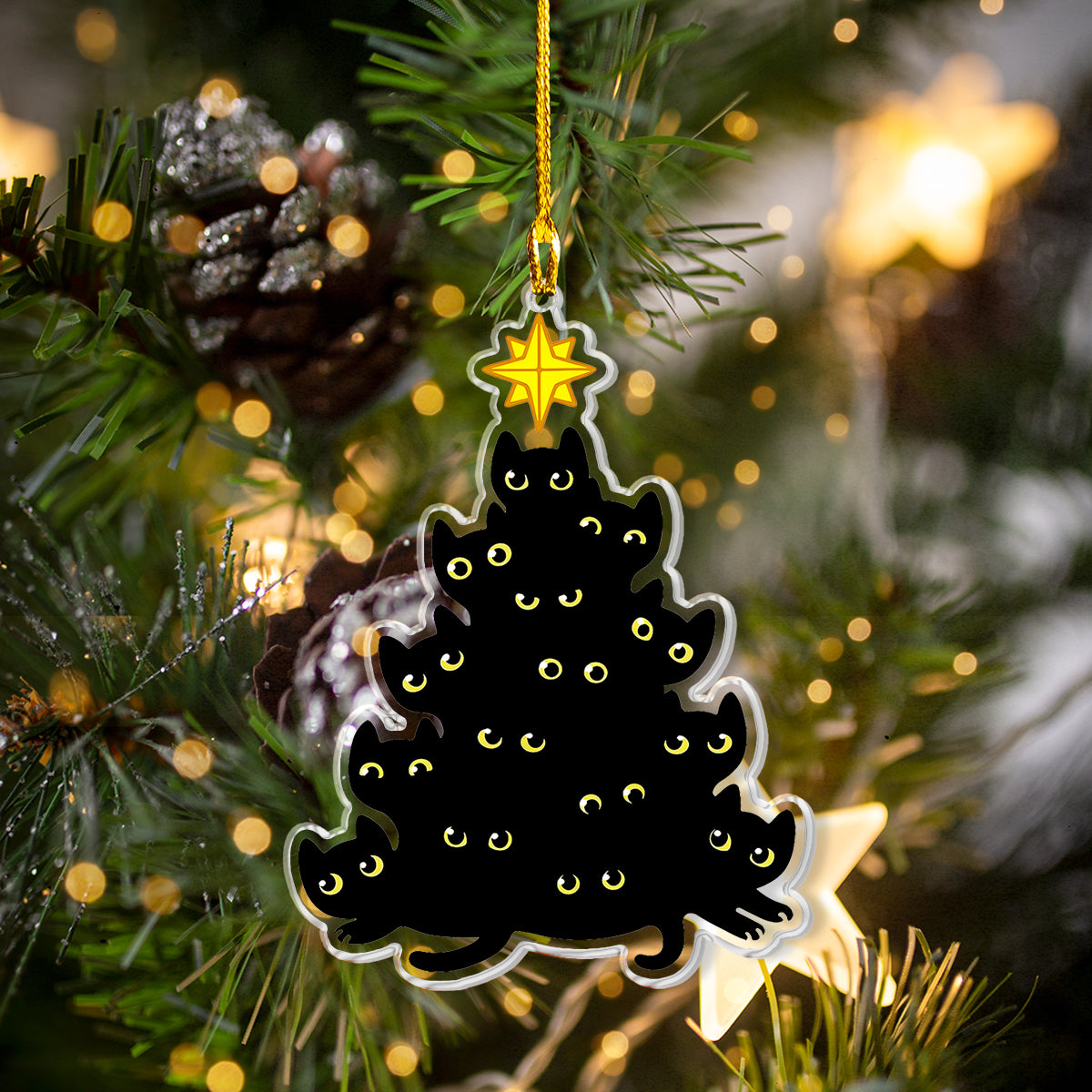 Ornement acrylique 2D brillant pour sapin de Noël en forme de chaton noir