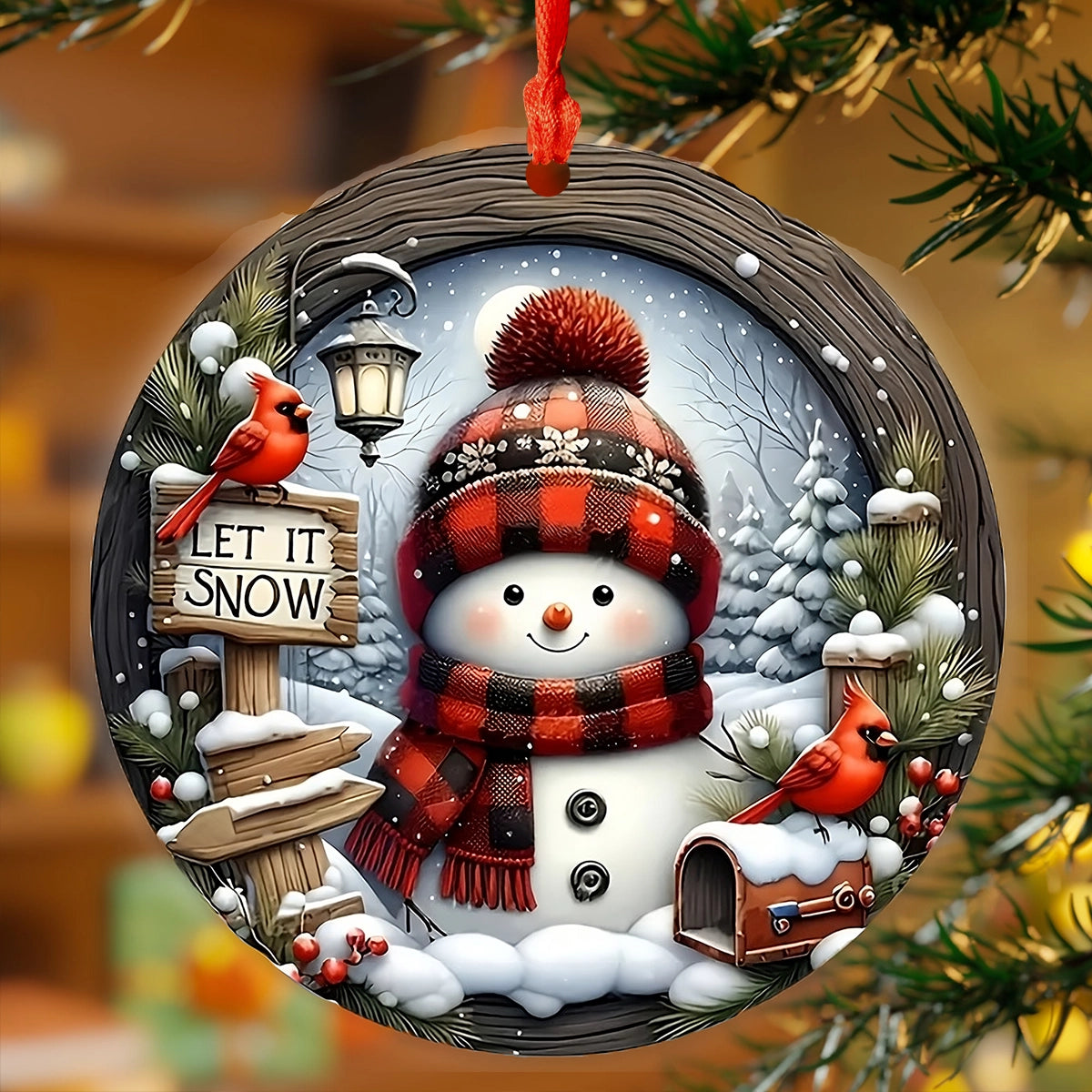 Glänzendes 2D Acrylornament Cozy Snowman