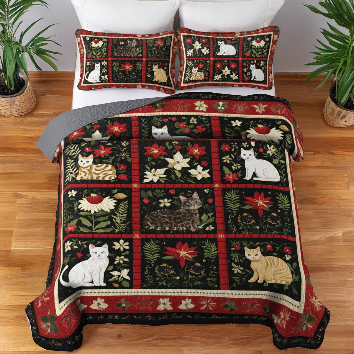 Shineful All Season Quilt 3-Piece Set Winter Catscape