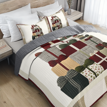 Shineful All Season Quilt 3-Piece Set - Christmas Retro Gift Boxes