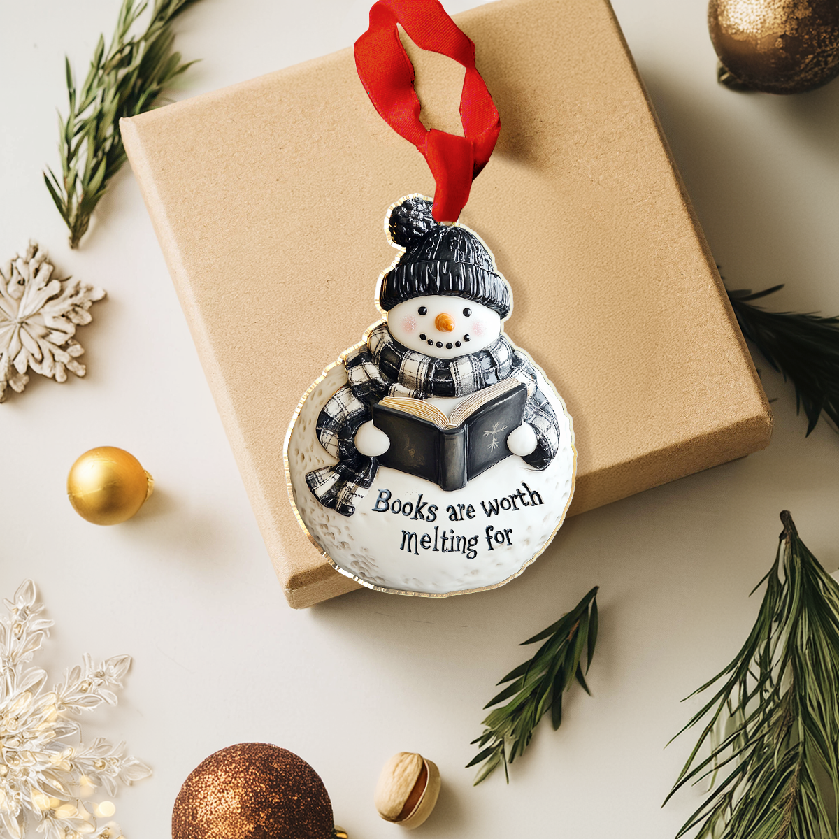 Shineful 2D Acrylic Ornament Snowman Book Lover