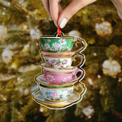 Shineful 2D Acrylic Ornament - Vintage Teacup Stack