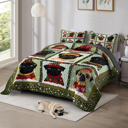 Shineful Flat Print All Season Quilt 3-Piece Set Christmas Wintery Puggy