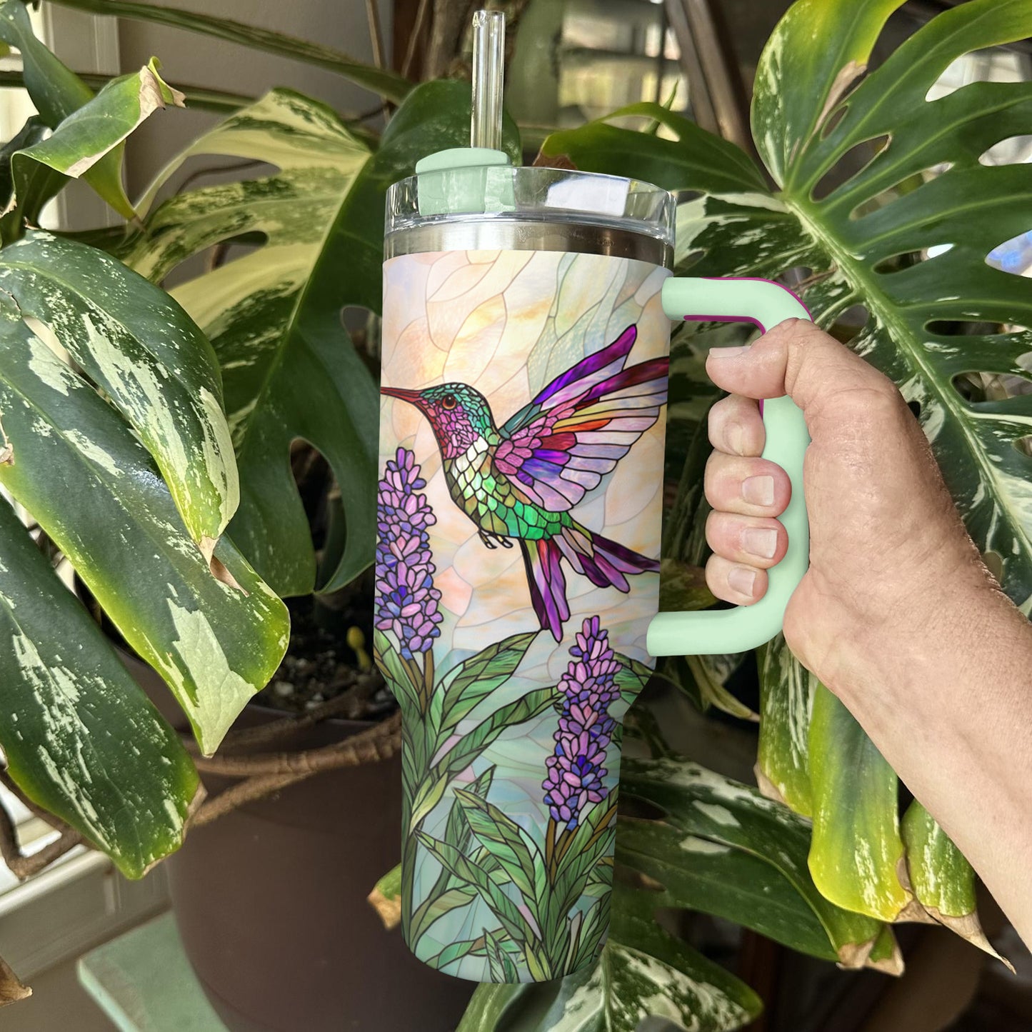 Shineful Tumbler Stained Glass Hummingbird