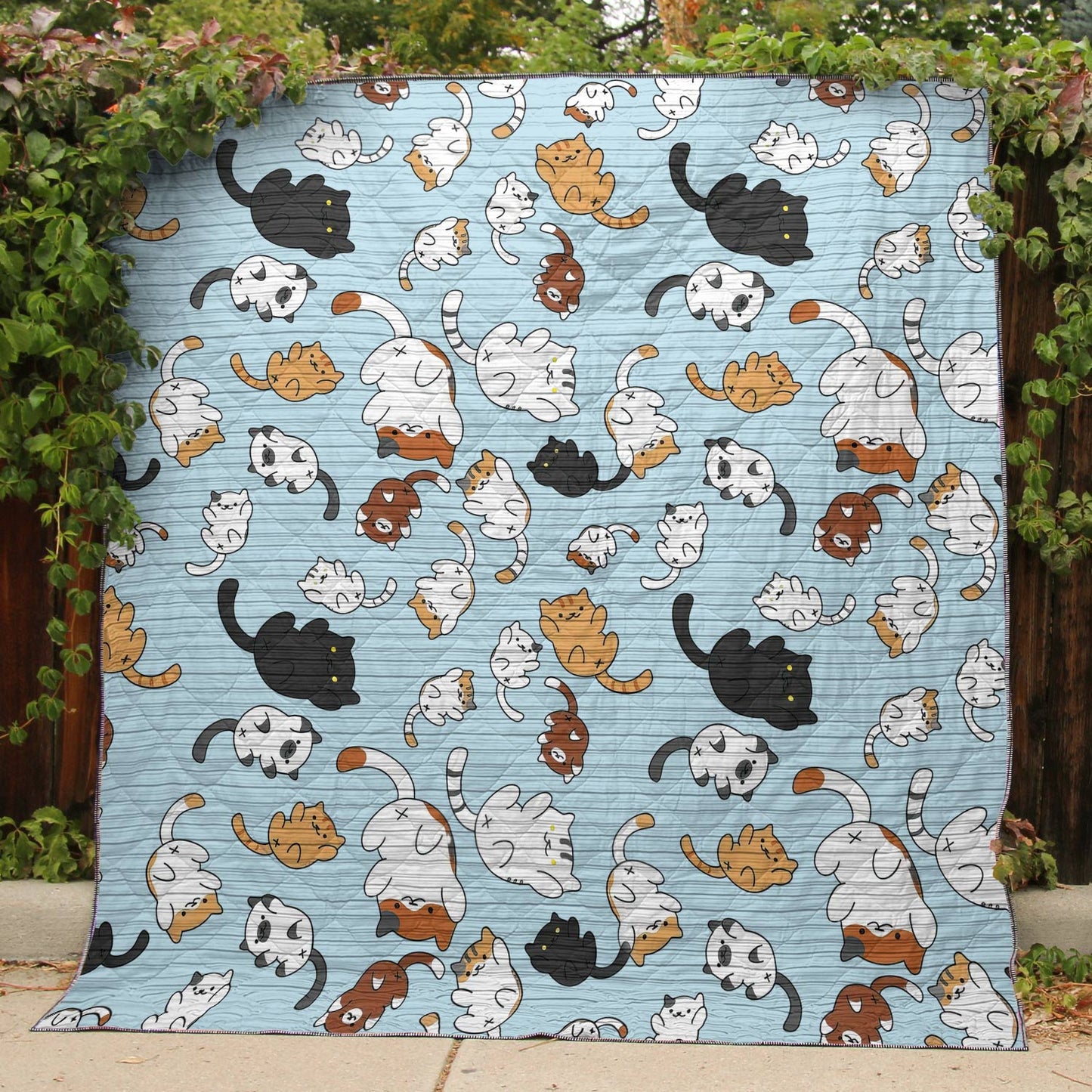 Shineful Flat Print Faux Quilt Blanket Puppy Slumber - BLue- All Season Faux Quilt