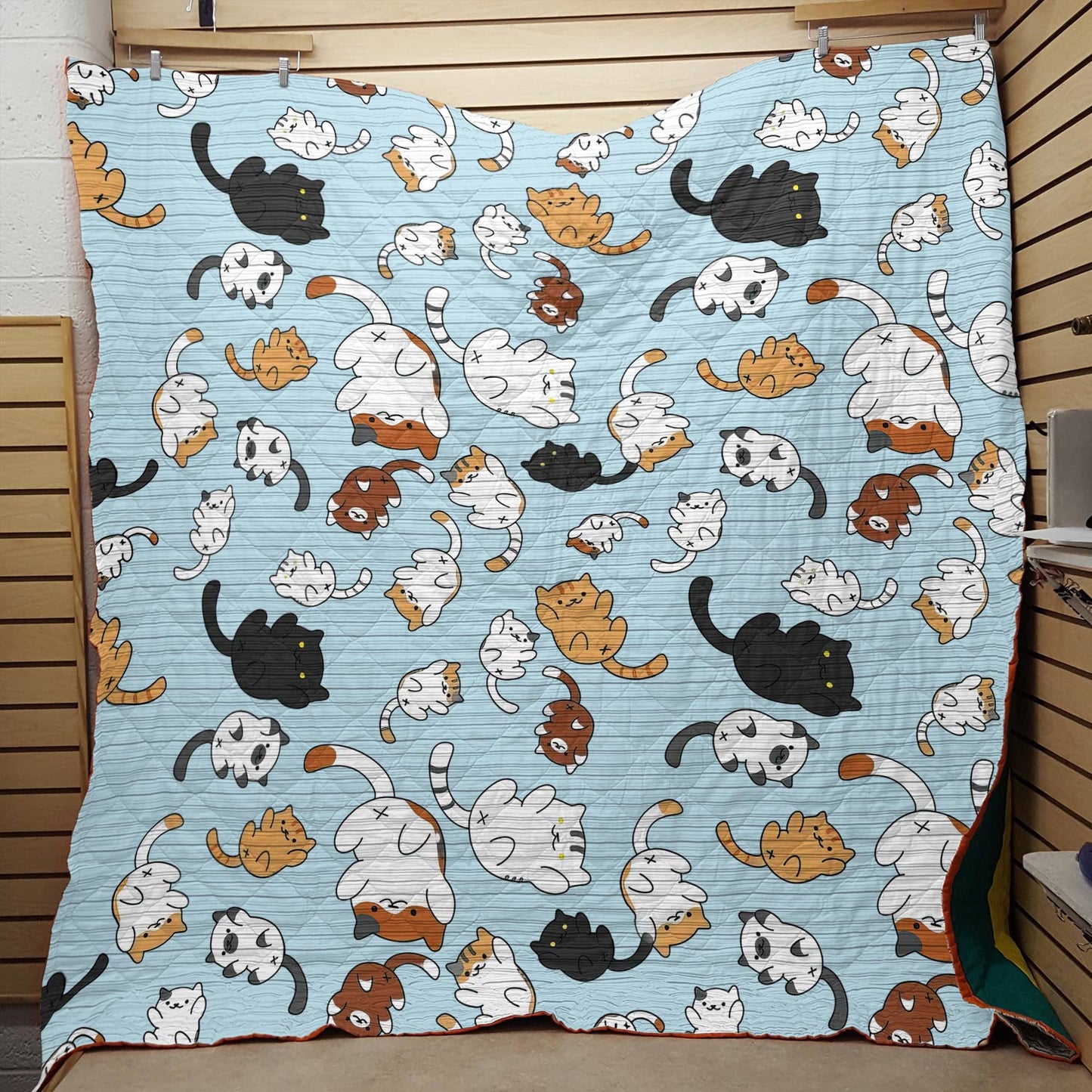 Shineful Flat Print Faux Quilt Blanket Puppy Slumber - BLue- All Season Faux Quilt