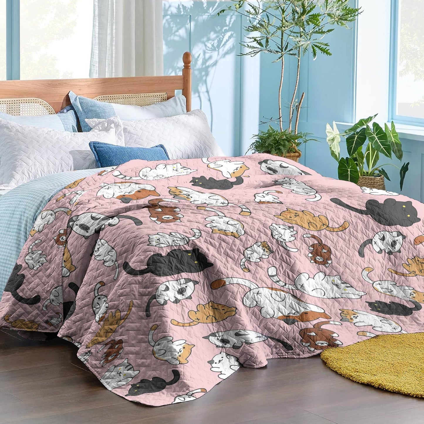 Shineful Flat Print Faux Quilt Blanket Puppy Slumber - Pink- All Season Faux Quilt