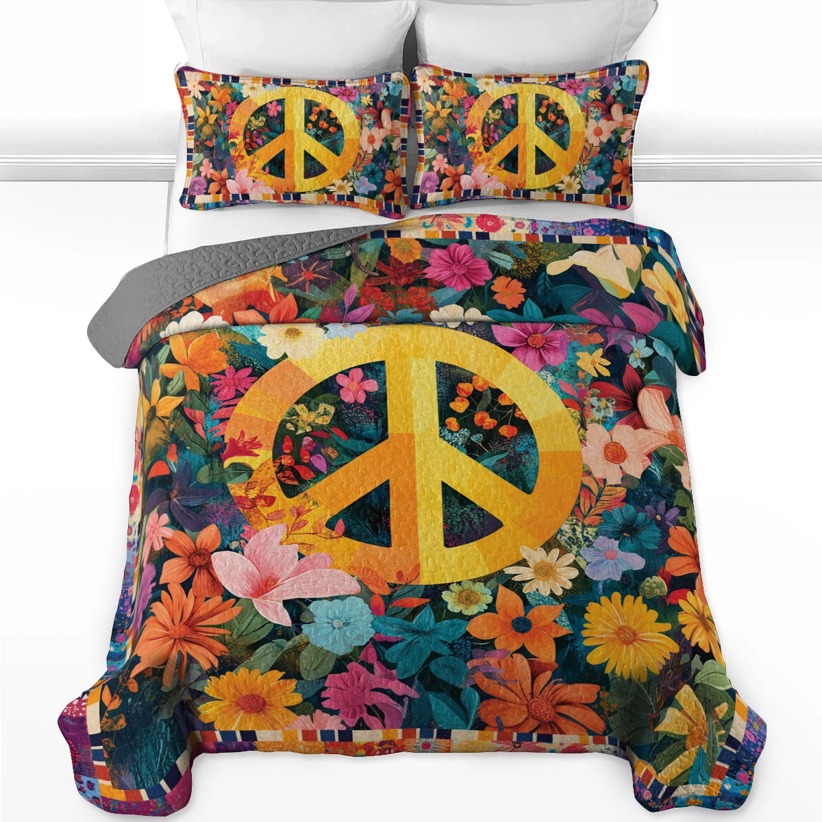 Shineful All Season Quilt 3-Piece Set Retro Love & Peace