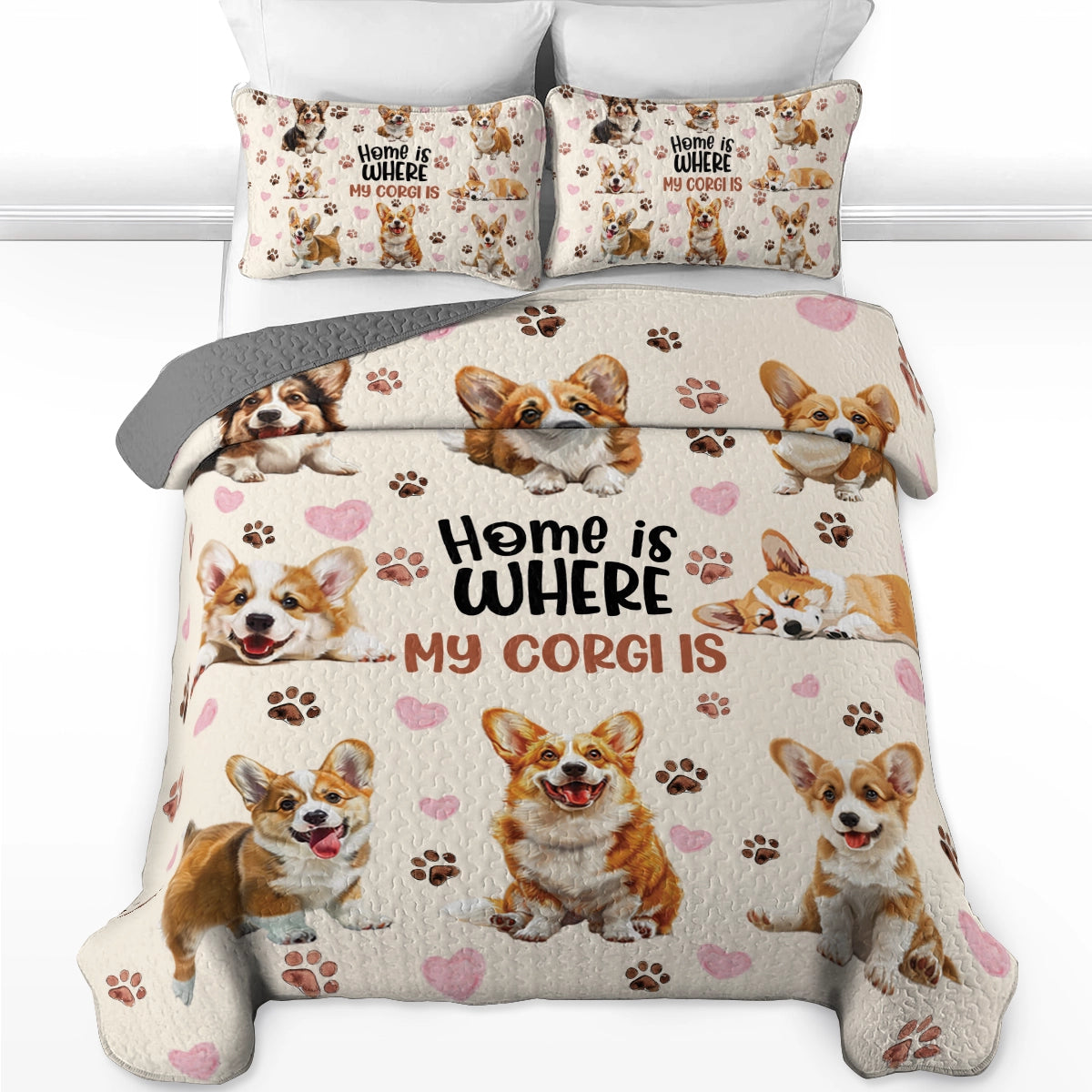 Shineful All Season Quilt 3-Piece Set Happy Home Corgi